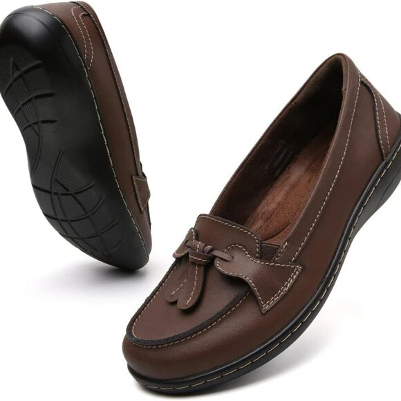 Shoes - Women Loafers Leather Slip On Comfort Flats Casual Dress Shoes Size 9